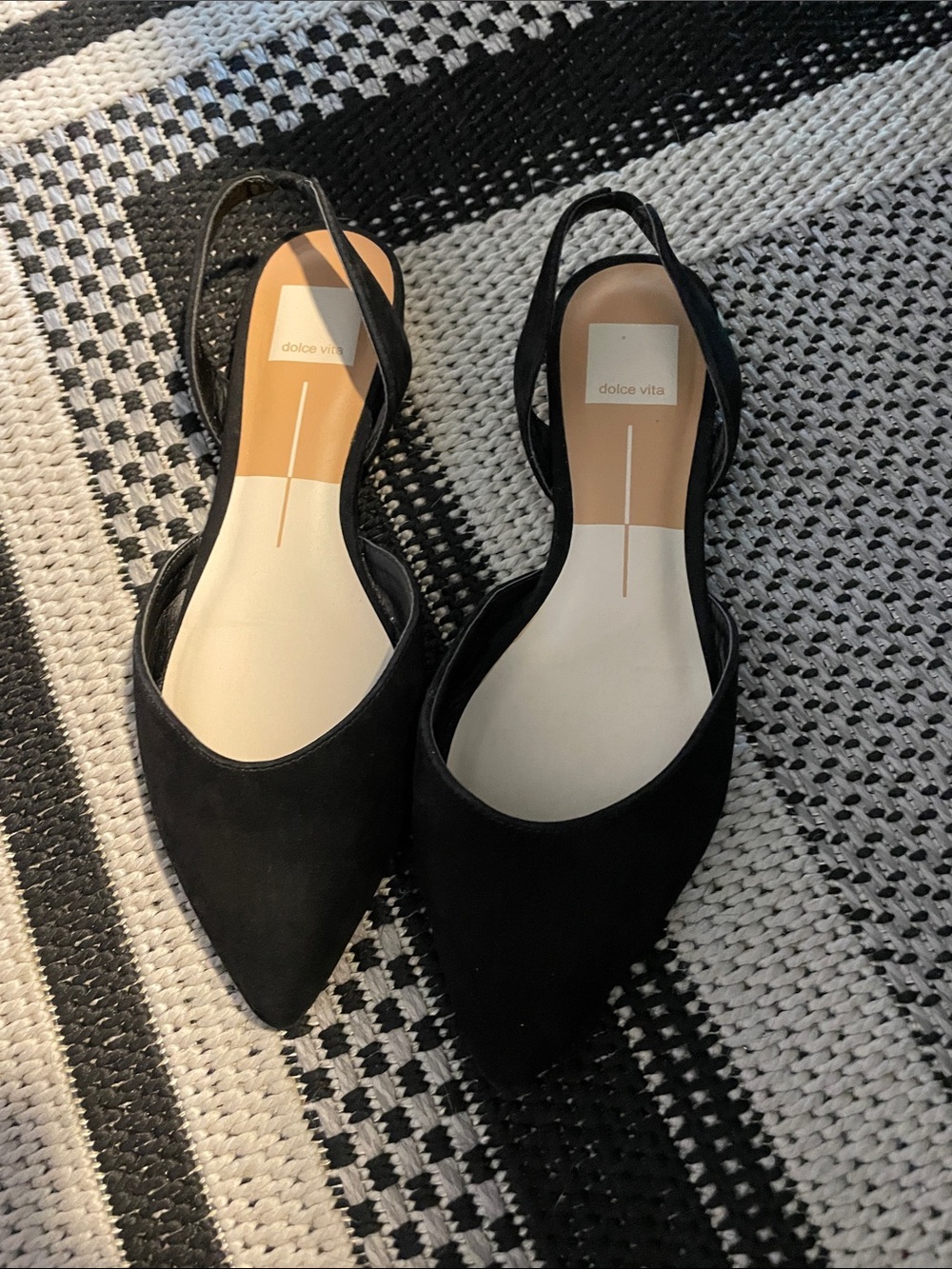 Dolce Vita suede Black Pointed Slingback Flats with Nude Insole